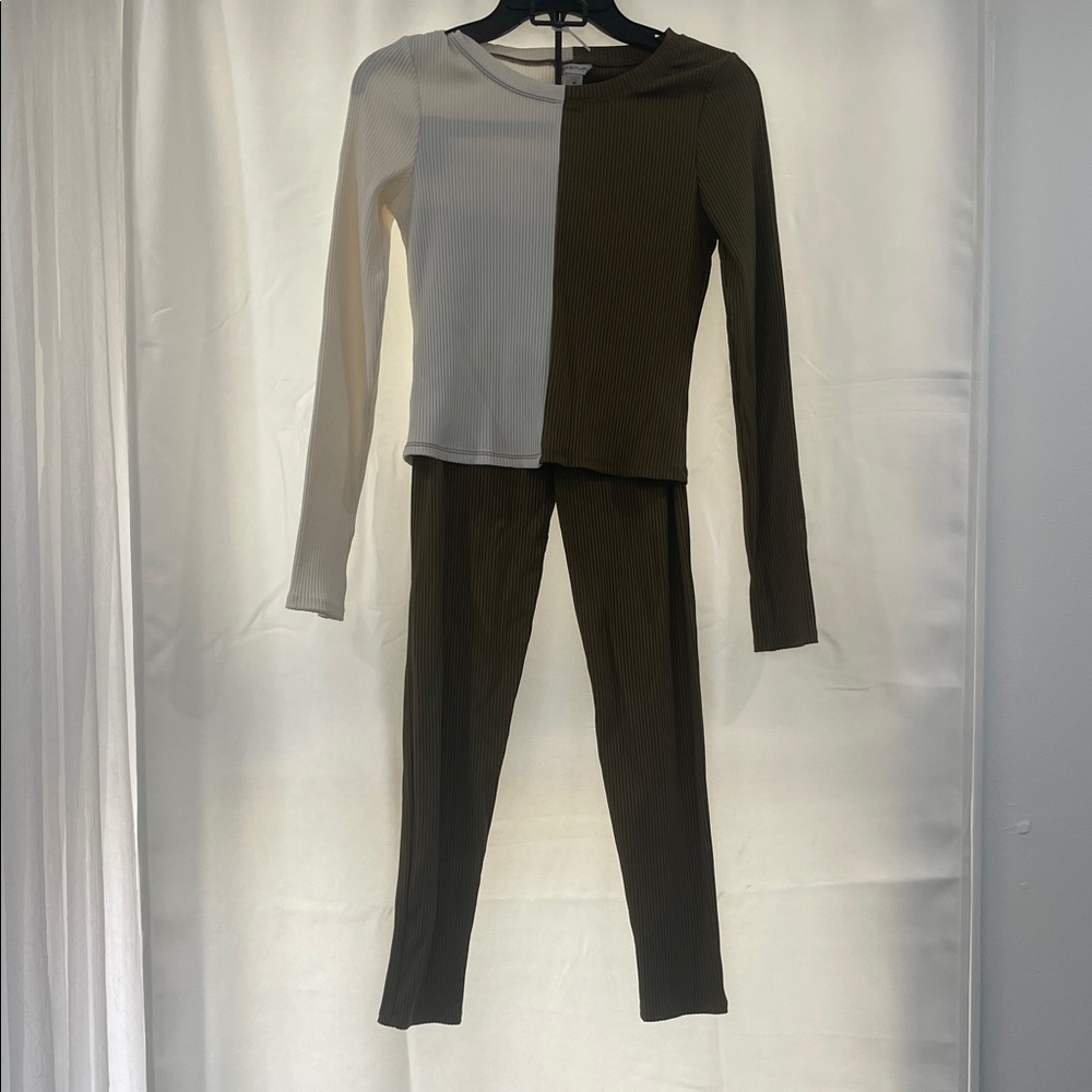 Habitual Cream and Brown Long Sleeve Jumpsuit